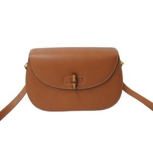 Gucci Bag Leather Brown Turnlock Shoulder Bamboo